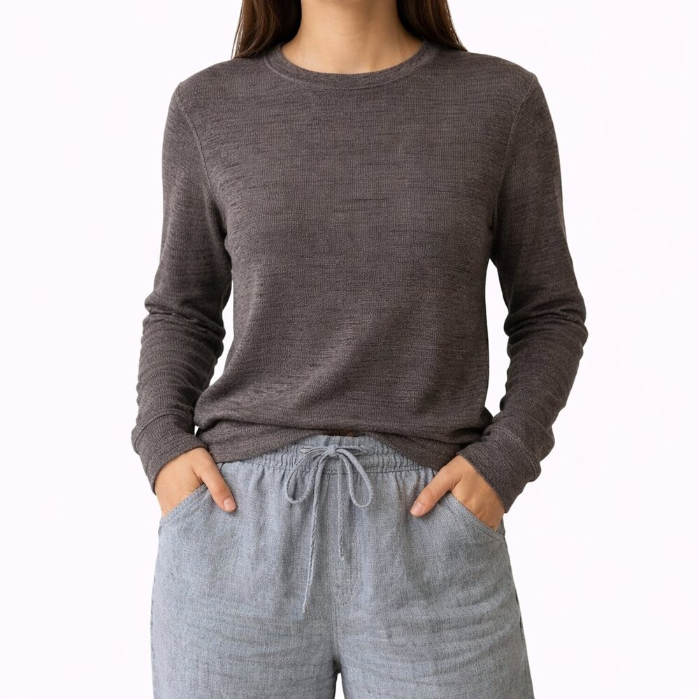 Tribe Kelley Thermal Waffle Sweatshirt Womens Small Brown Long Sleeves Oversized
